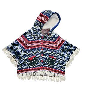 Matilda Jane A Caroling We To Poncho Sweater Girls Size 8 Fringe Aztec Christmas